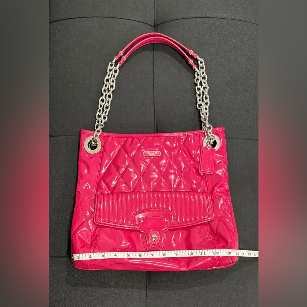 🩷 SOLD - Coach Poppy Liquid Gloss Patent Leather Hot Pink Convertible Bag - Picture 17 of 17